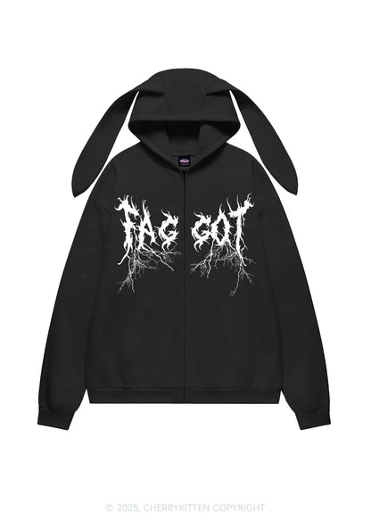 Punk Faggot Pride Y2K Bunny Ear Zip Hoodie Cherrykitten