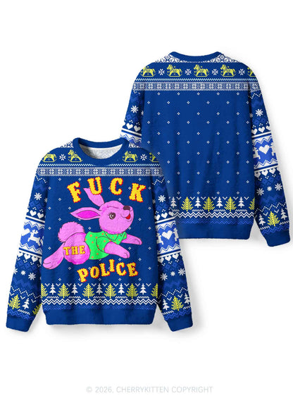 Fxxk The Police Bunny Y2K Christmas Knit Sweatshirt Cherrykitten