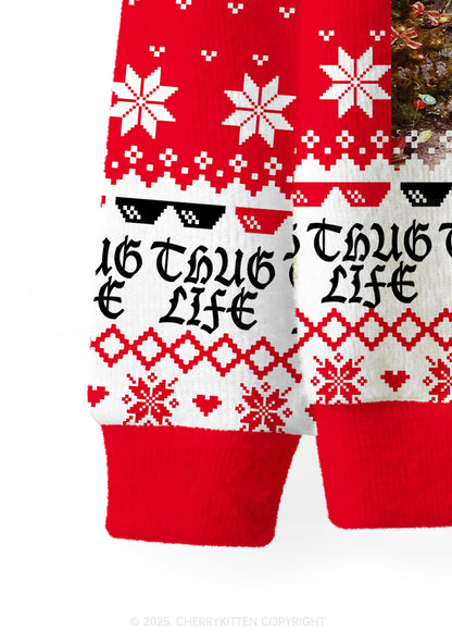 Thug Life Y2K Christmas Cardigan Knit Sweatshirt Cherrykitten