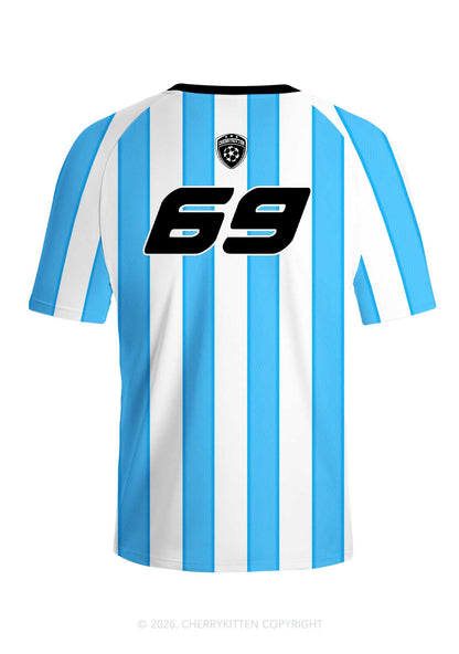 Custom Text Number Blue White Stripes Y2K Football Jersey Shirts Cherrykitten