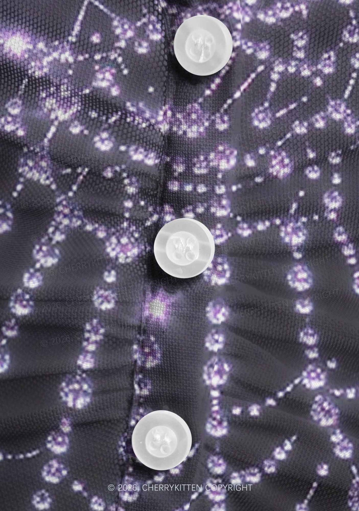 Glistening Spiderweb Y2K Mesh Ruched Waist V Neck Top Cherrykitten