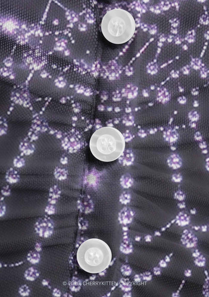 Glistening Spiderweb Y2K Mesh Ruched Waist V Neck Top Cherrykitten