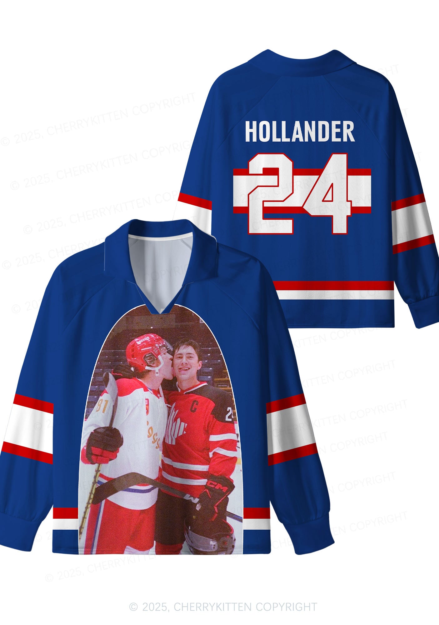 Blue Hockey Boys Kissing HR Y2K Long Sleeve Sport Jersey Shirts Cherrykitten