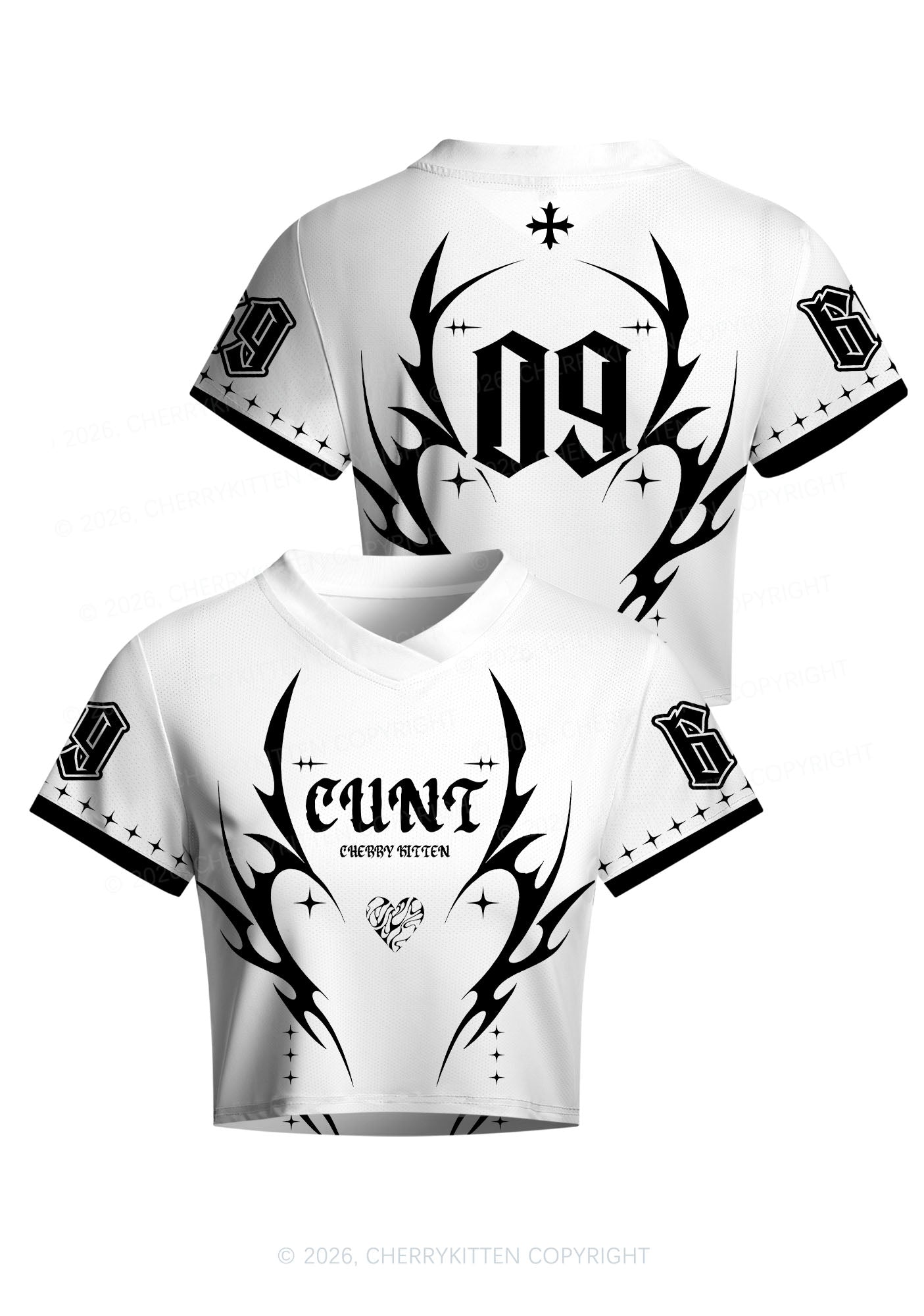 White Cxxt Y2K Crop Football Jersey Shirts Cherrykitten