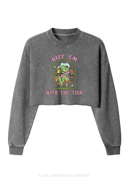 Tism Rizz Frog Y2K Crop Washed Sweatshirts Cherrykitten