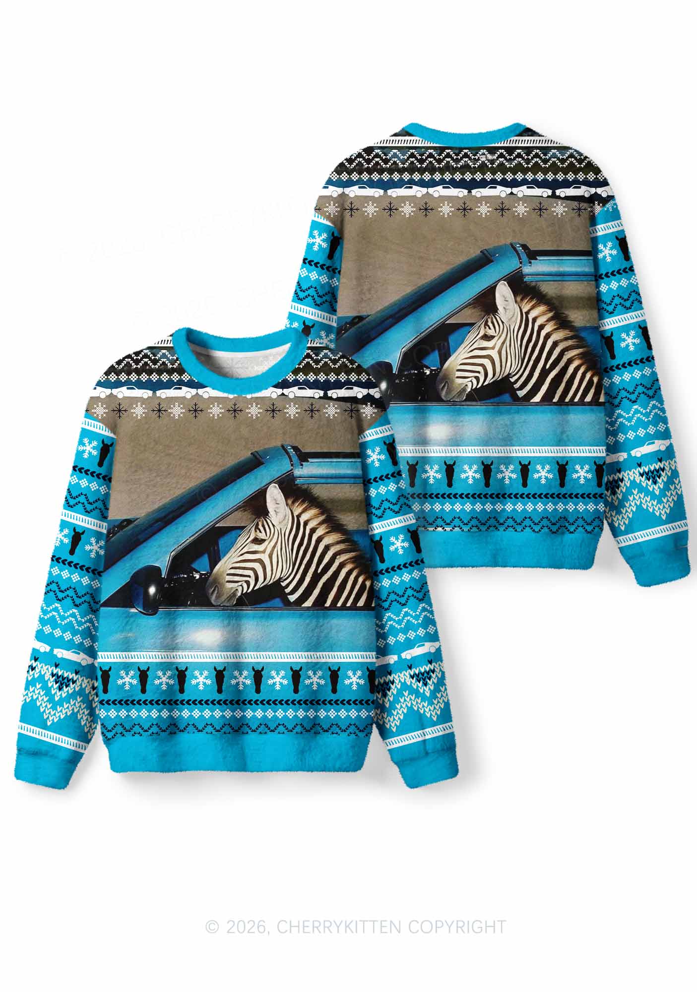 Zebra Driver Y2K Christmas Knit Sweatshirt Cherrykitten