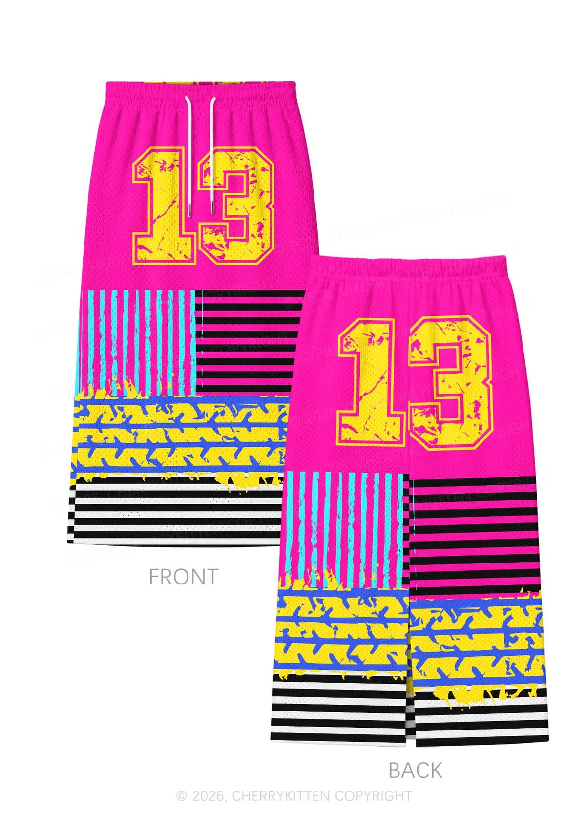 Stripes On Hot Pink Y2K Sport Jersey Drawstring Midi Skirt Cherrykitten