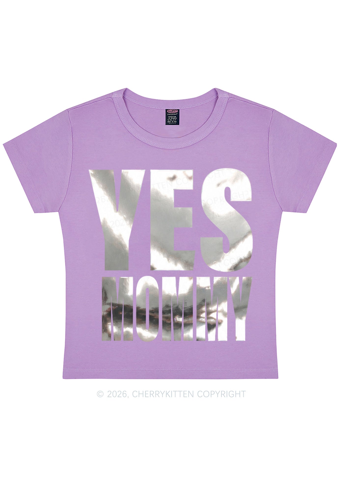 Yes Mommy Silver Foil Printed Y2K Baby Tee Cherrykitten