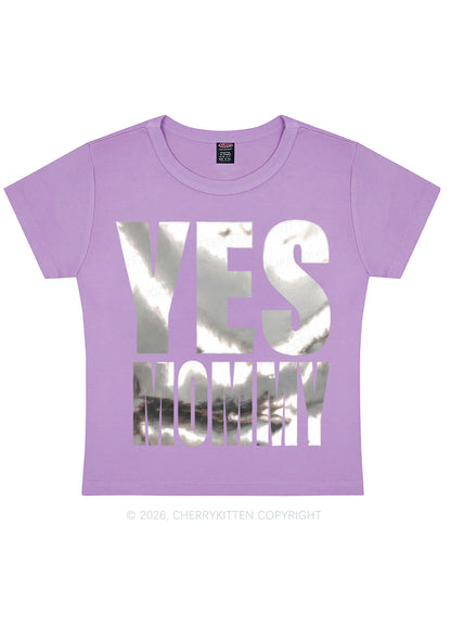 Yes Mommy Silver Foil Printed Y2K Baby Tee Cherrykitten
