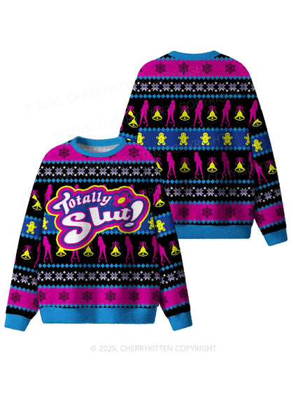 Blue Totally Slxt Y2K Christmas Knit Sweatshirt Cherrykitten