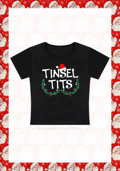 Christmas Hat Tinsel Txts Y2K Baby Tee Cherrykitten