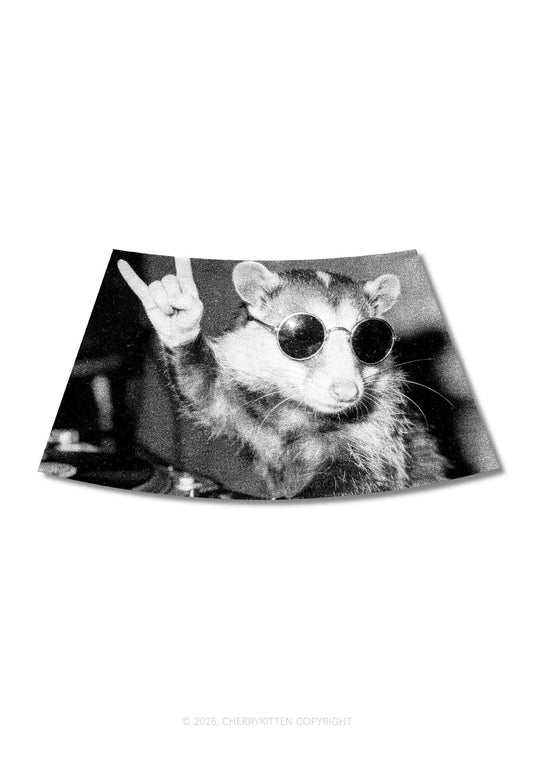 DJ Opossum Rock Y2K Print Mini Skirt Cherrykitten