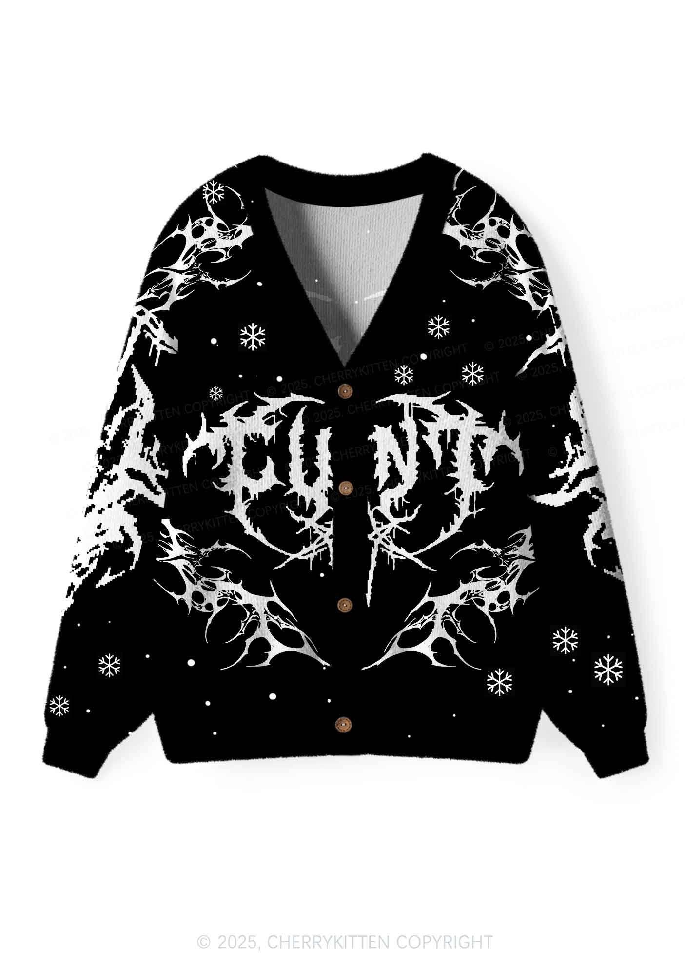 Black Punk Cxxt Y2K Christmas Cardigan Knit Sweatshirt Cherrykitten