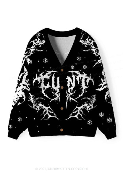 Black Punk Cxxt Y2K Christmas Cardigan Knit Sweatshirt Cherrykitten