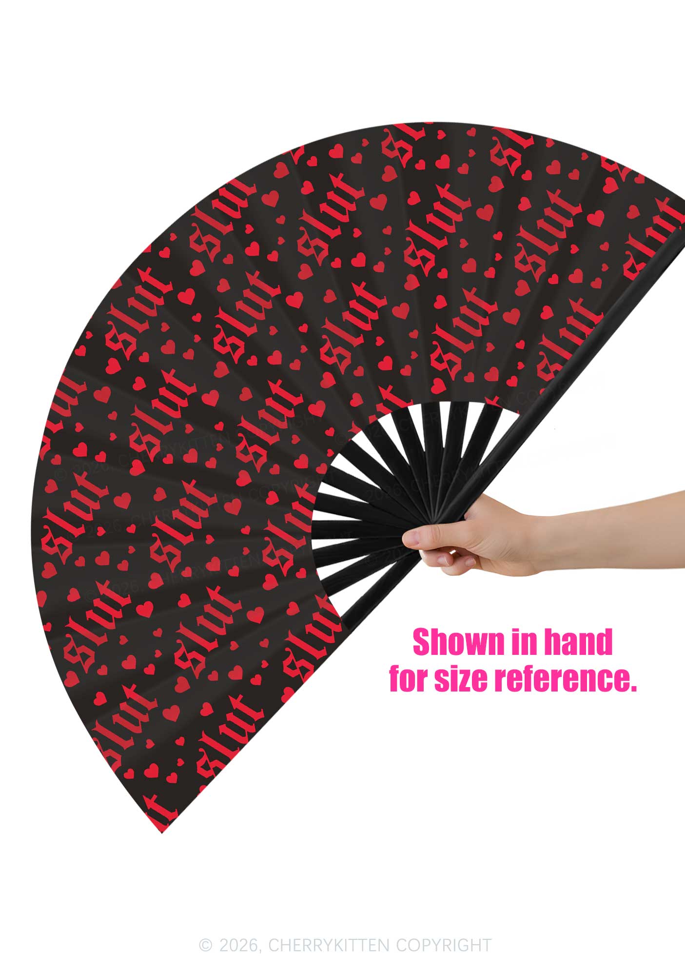 Red Slxt Hearts Y2K Rave Hand Fan Cherrykitten