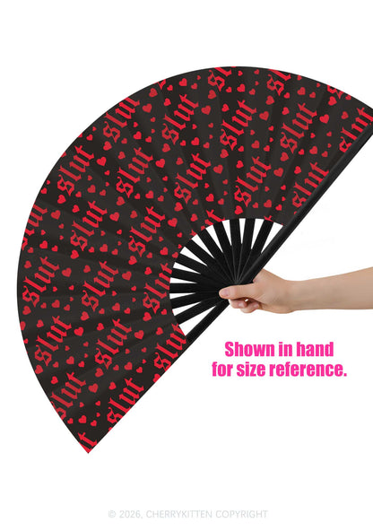 Red Slxt Hearts Y2K Rave Hand Fan Cherrykitten