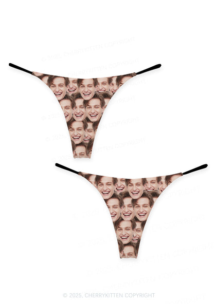 Custom Portrait Valentine's Day Y2K Print Couples Thong Set Cherrykitten