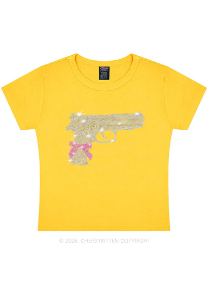 Rhinestone Pink Bow Weapon Y2K Baby Tee Cherrykitten
