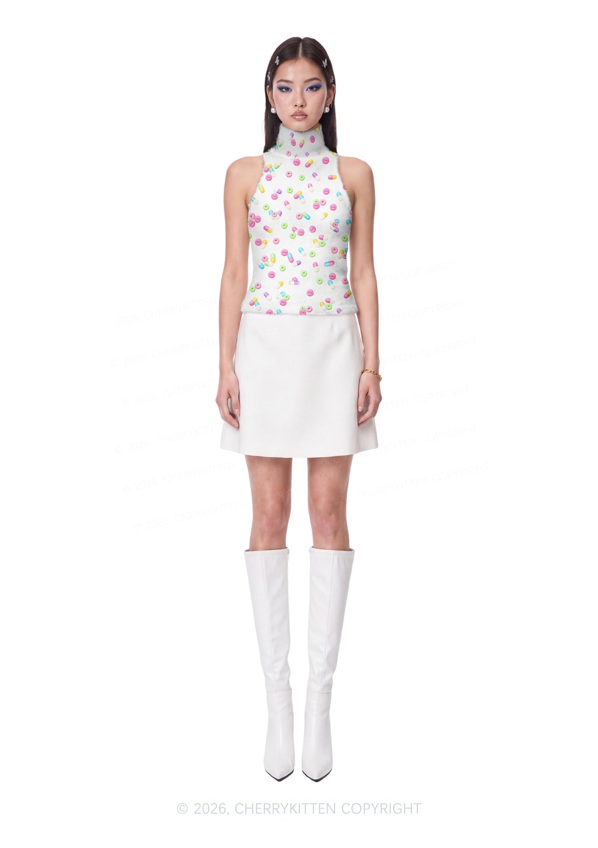 Cxxt Candy Capsule Y2K Knit Turtleneck Tank Top Cherrykitten