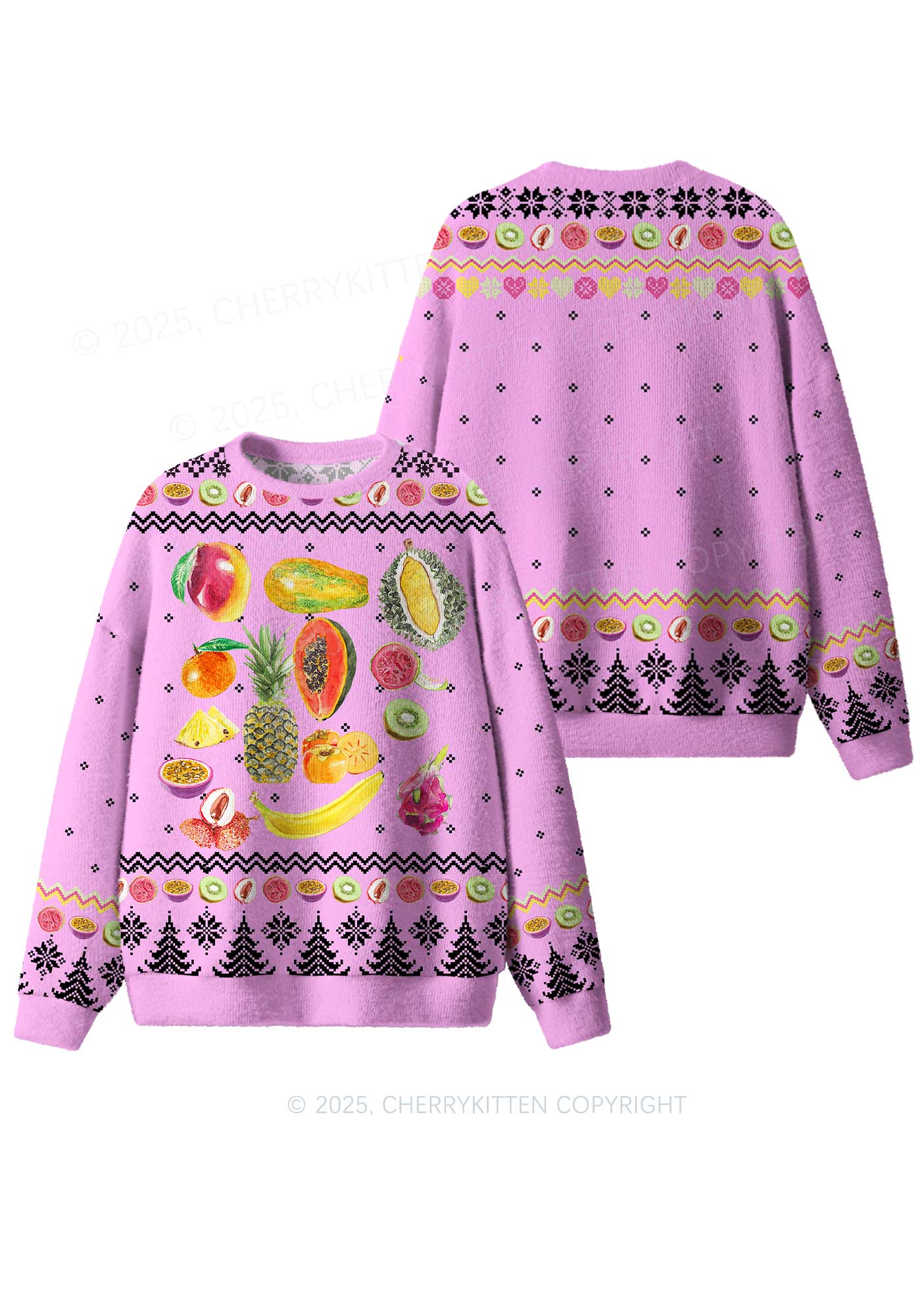 Fruity Y2K Christmas Knit Sweatshirt Cherrykitten
