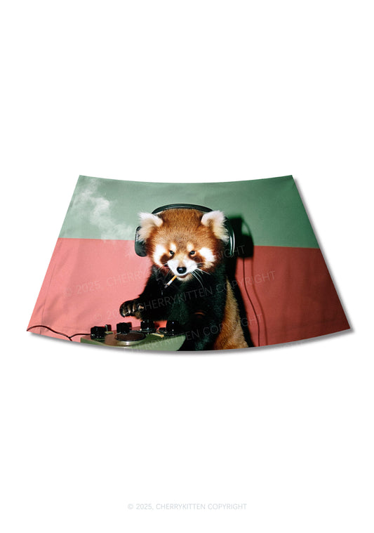 Red Panda Smoke Y2K Print Mini Skirt Cherrykitten