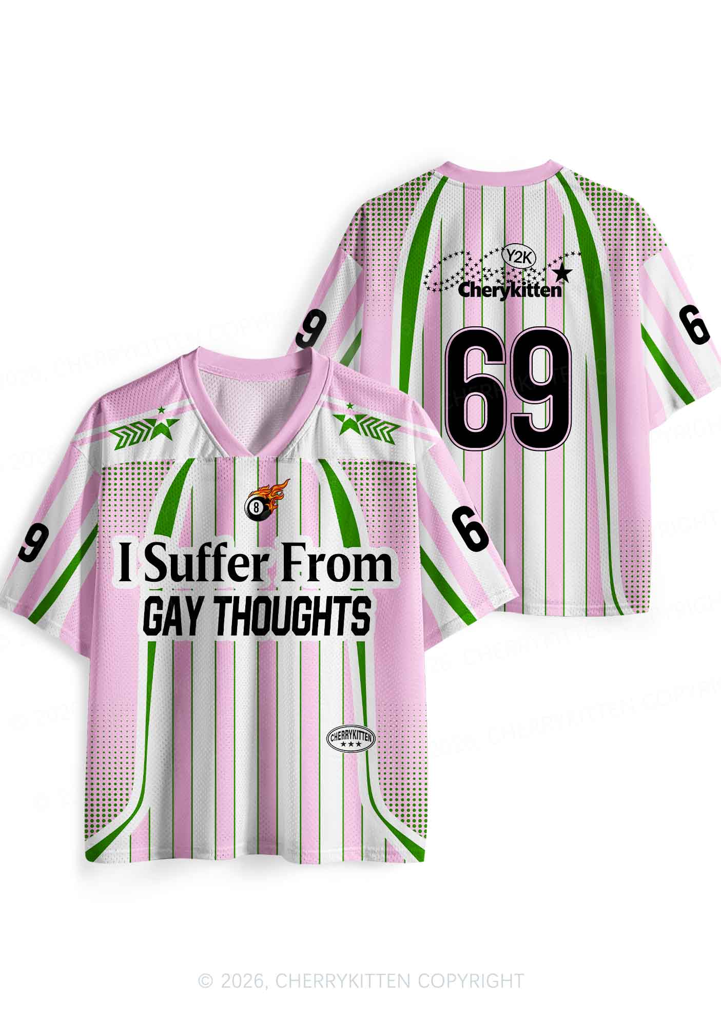 Pink Green Stripes Suffer From Gay Thoughts Pride Y2K Sport Jersey Shirts Cherrykitten