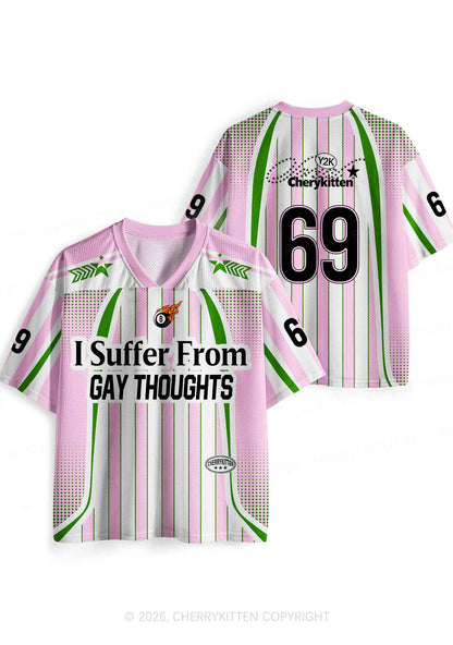 Pink Green Stripes Suffer From Gay Thoughts Pride Y2K Sport Jersey Shirts Cherrykitten