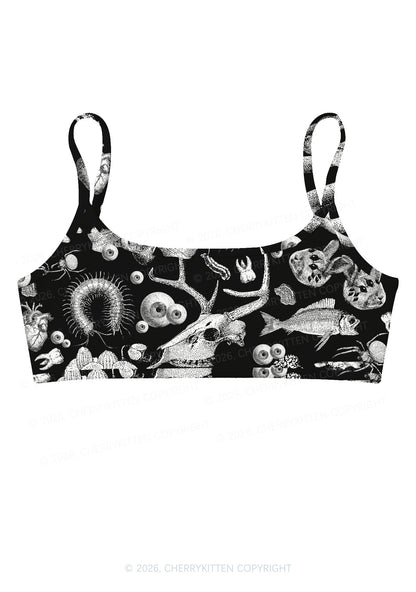 Halloween Goth Animal Bone Skull Y2K Print Super Crop Cami Cherrykitten