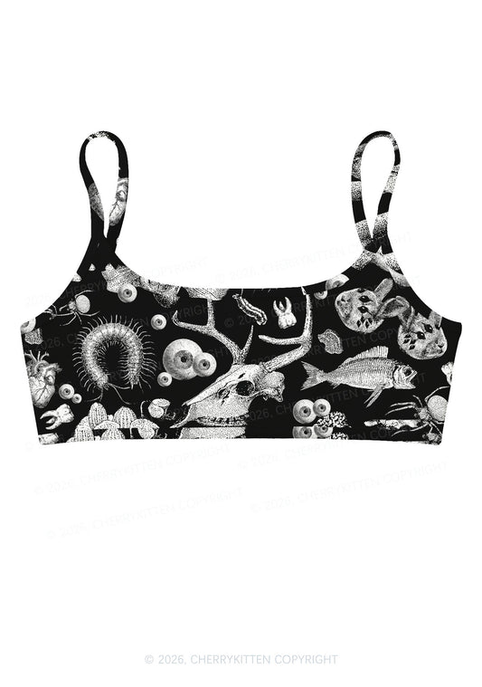 Halloween Goth Animal Bone Skull Y2K Print Super Crop Cami Cherrykitten