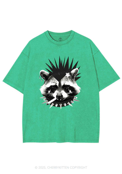 Punk Raccoon Y2K Shirts Washed Tee Cherrykitten