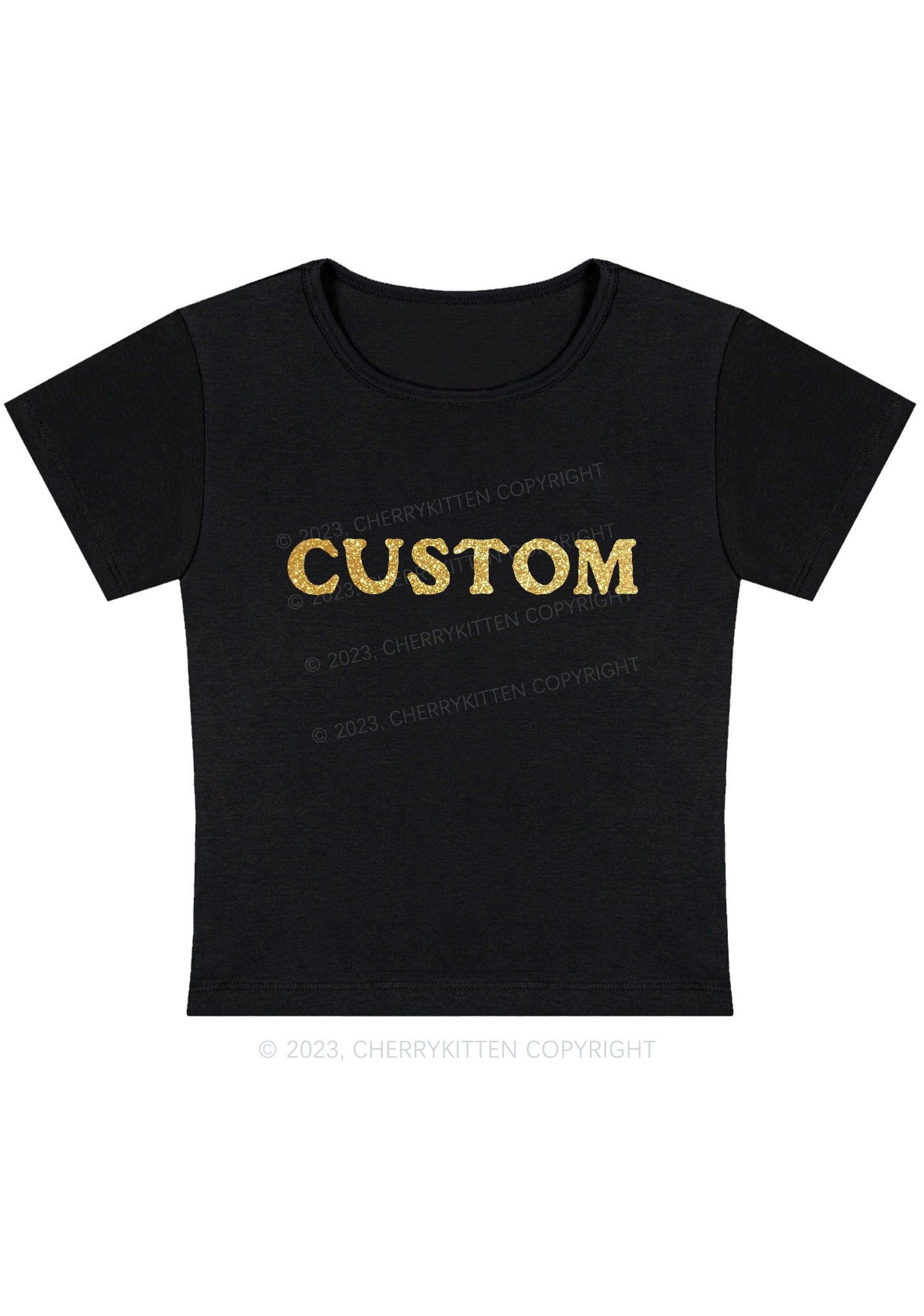 Custom Text Glitter Y2K Baby Tee Cherrykitten