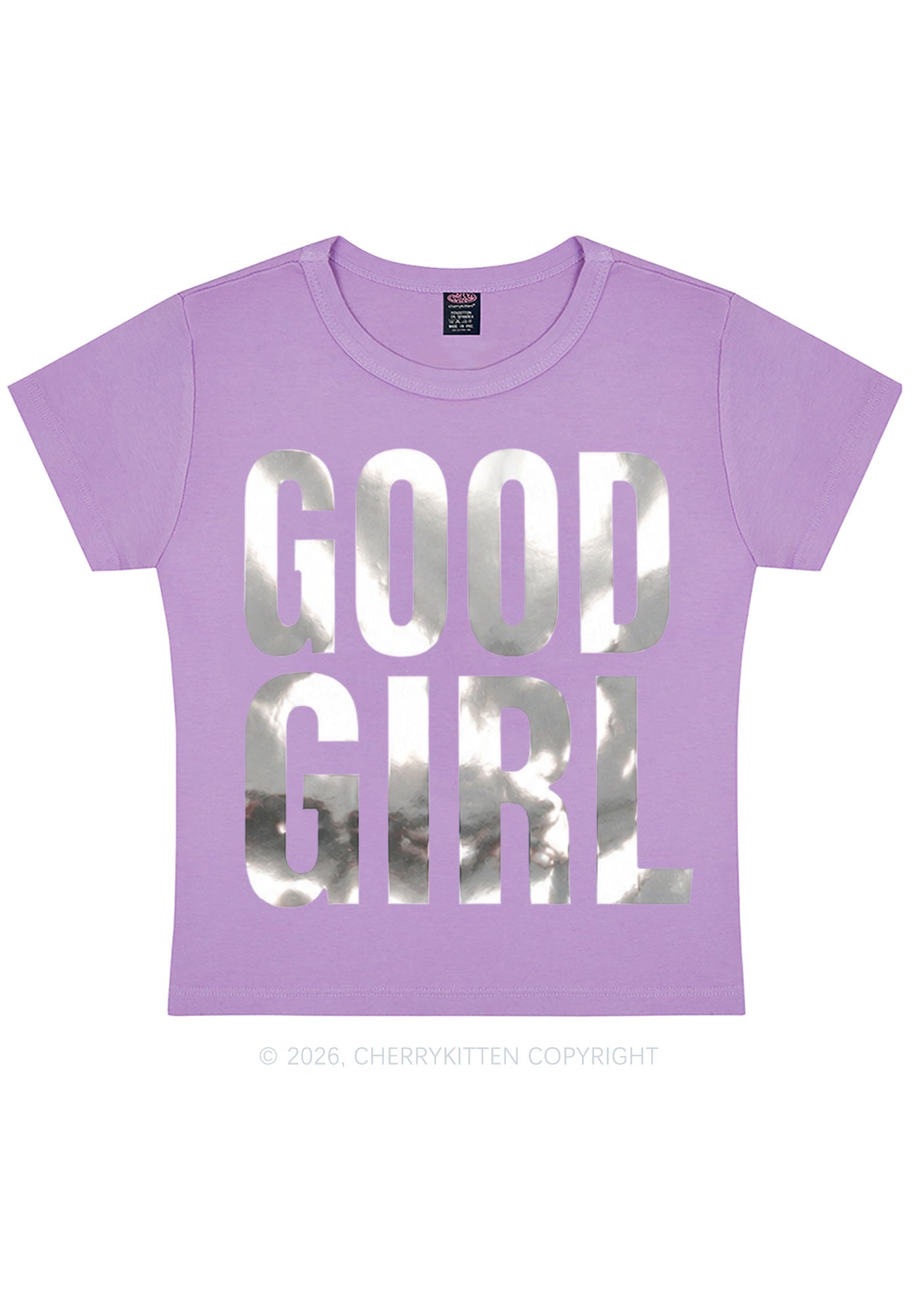 Good Girl Silver Foil Printed Y2K Baby Tee Cherrykitten