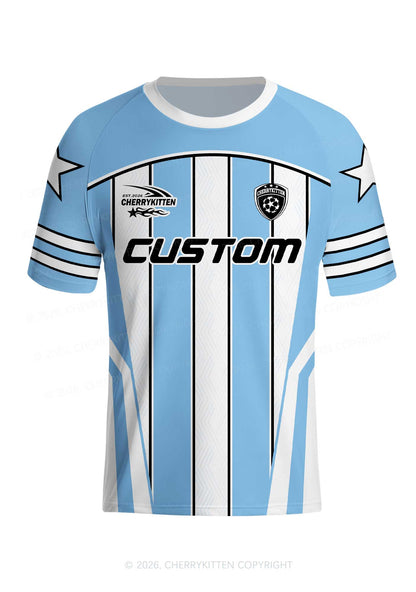 Custom Blue White Stripes Y2K Football Jersey Shirts Cherrykitten