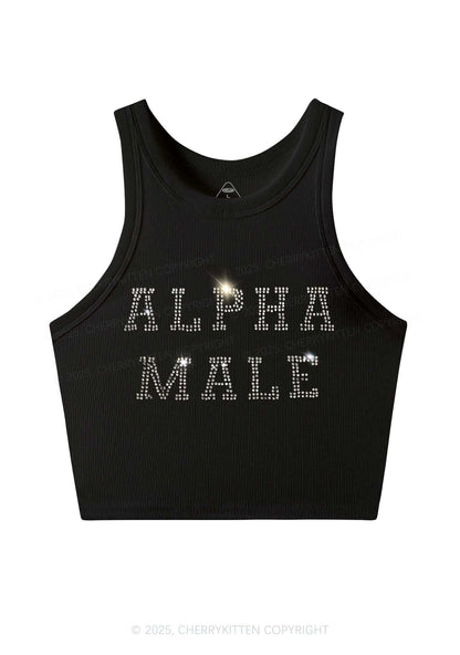 Rhinestone Alpha Male Y2K Crop Tank Top Cherrykitten