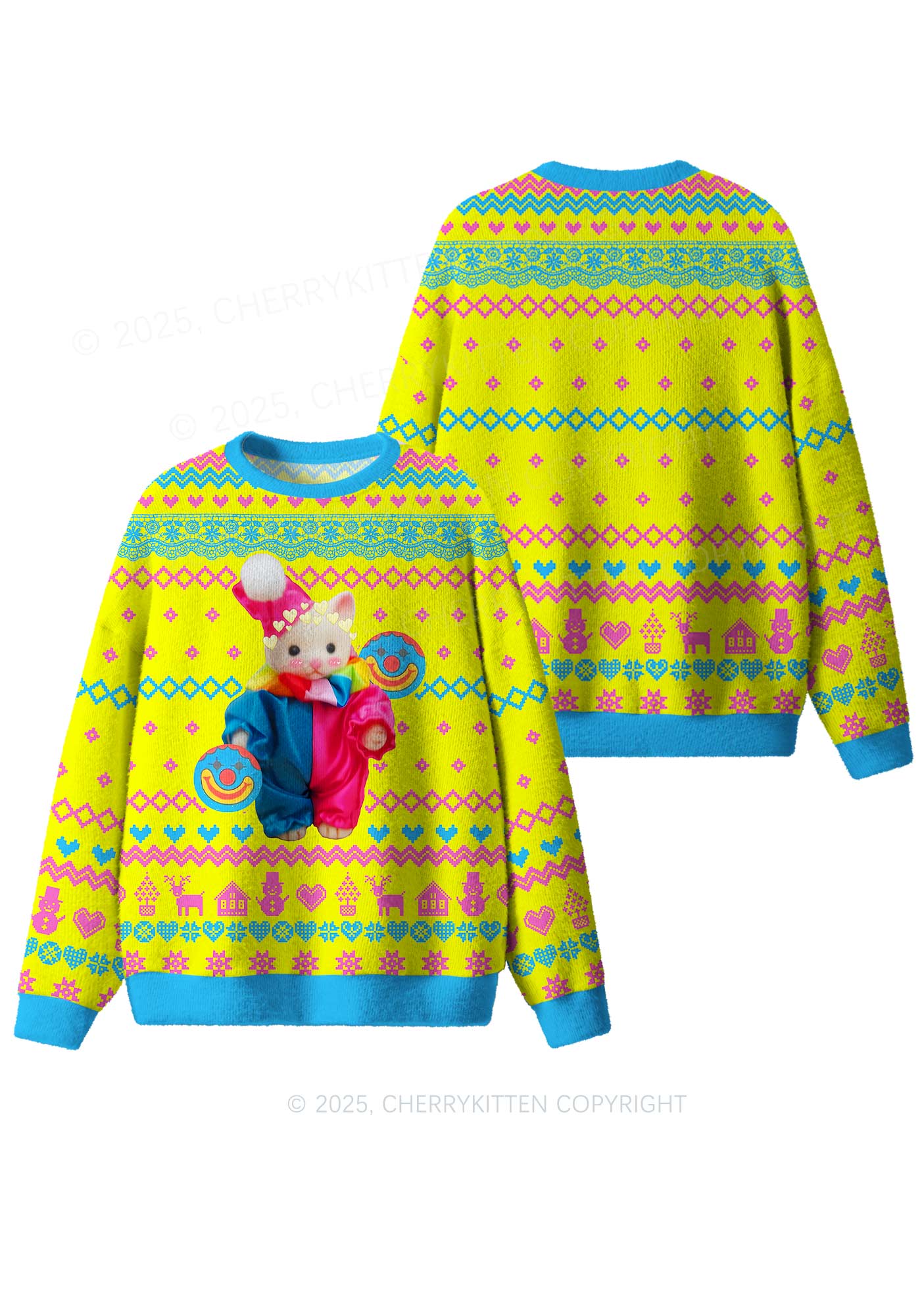 Chat Clown Y2K Christmas Knit Sweatshirt Cherrykitten