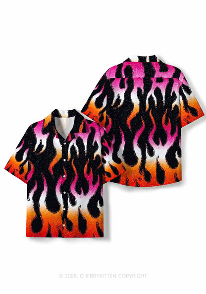 Lesbian Flame Pride Y2K Print Hawaiian Shirt Cherrykitten