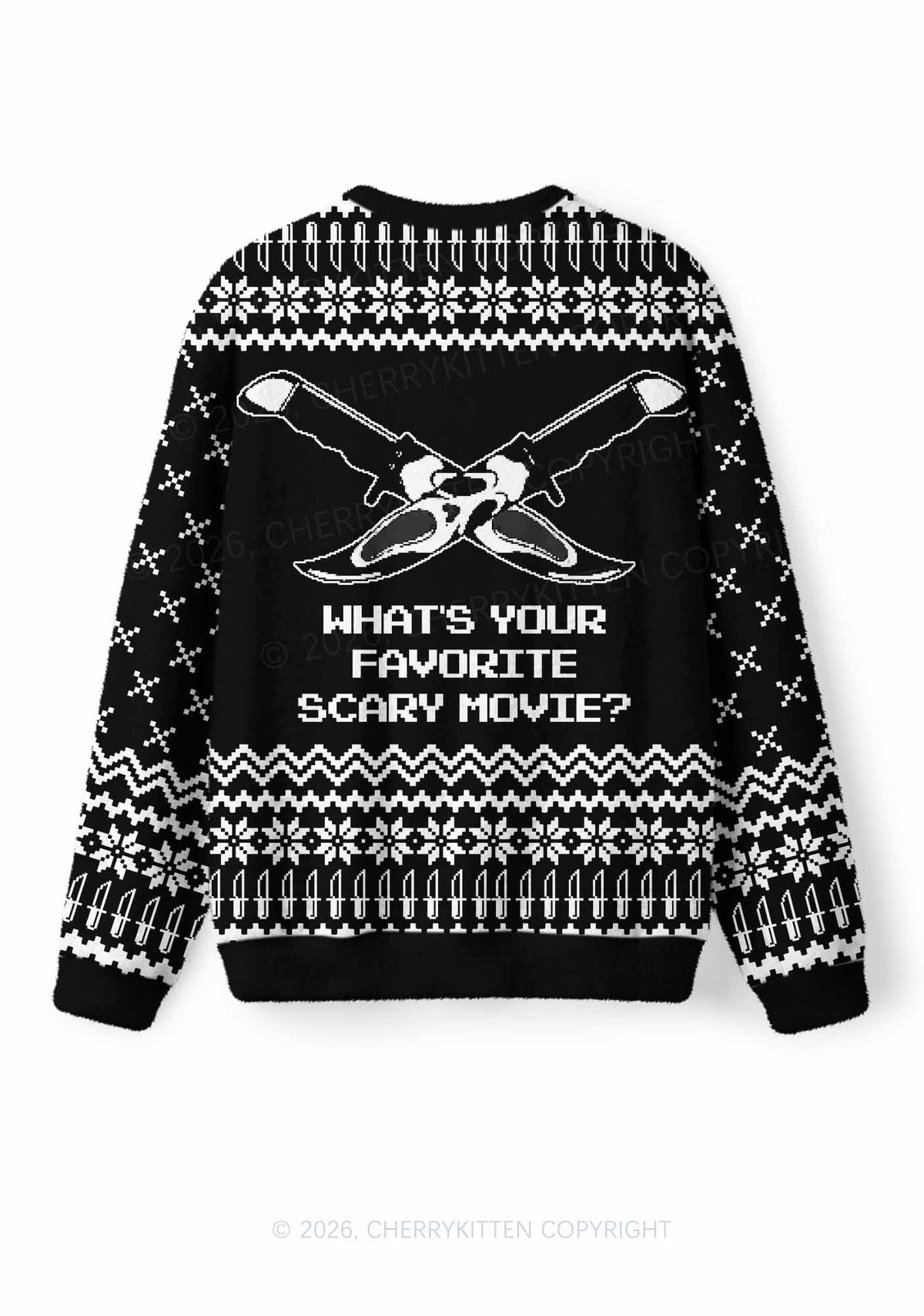 Halloween Black Horror Club Y2K Christmas Knit Sweatshirt Cherrykitten