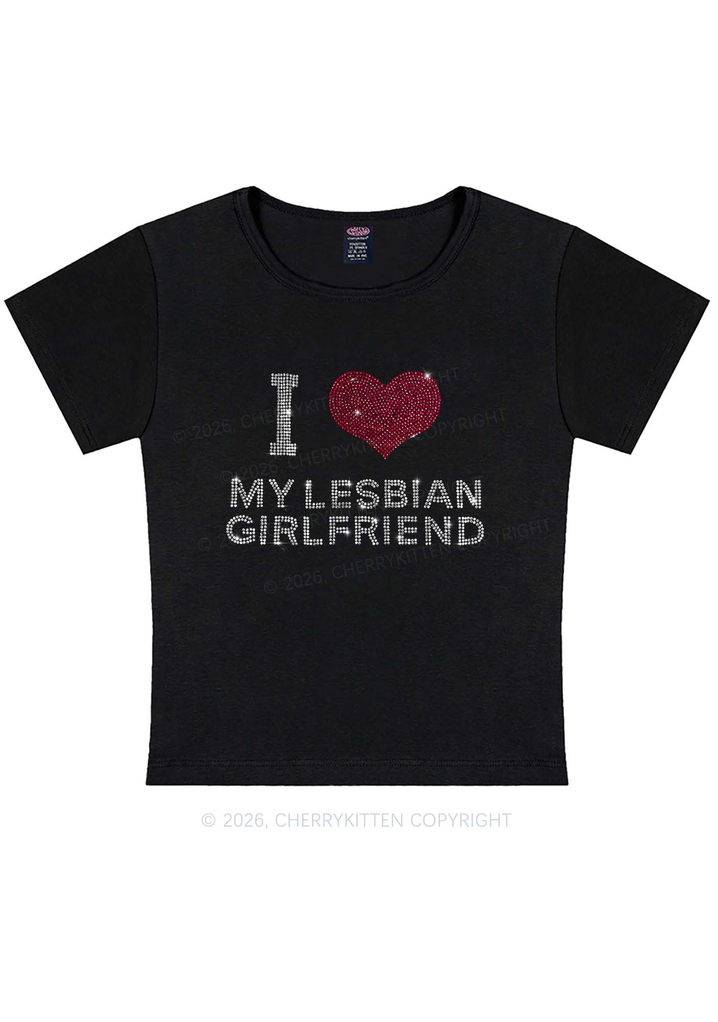 Rhinestone I Love My Lesbian GF Pride Y2K Baby Tee Cherrykitten