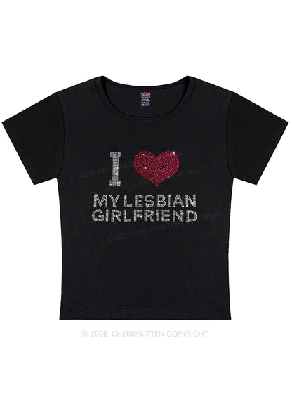 Rhinestone I Love My Lesbian GF Pride Y2K Baby Tee Cherrykitten