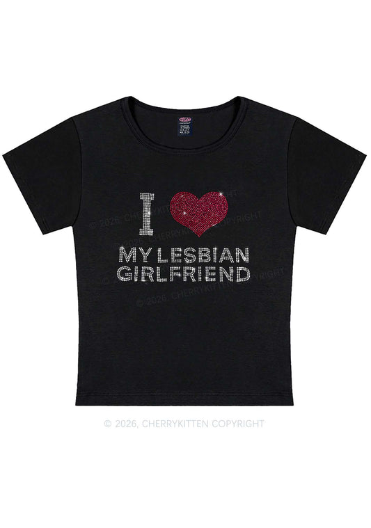 Rhinestone I Love My Lesbian GF Pride Y2K Baby Tee Cherrykitten