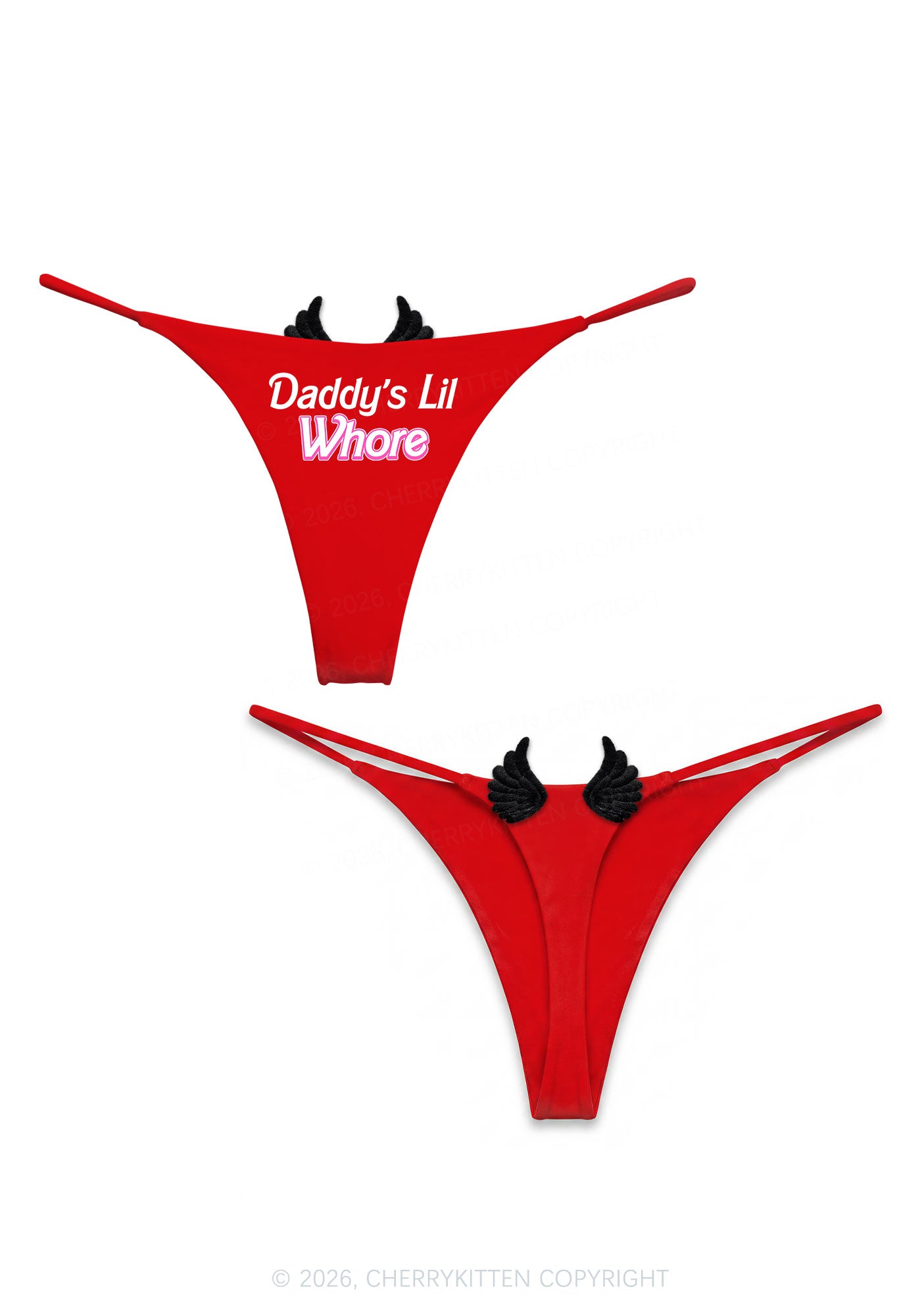 Daddys Lil Hore Y2K Bikini String Thong With Black Wings Cherrykitten