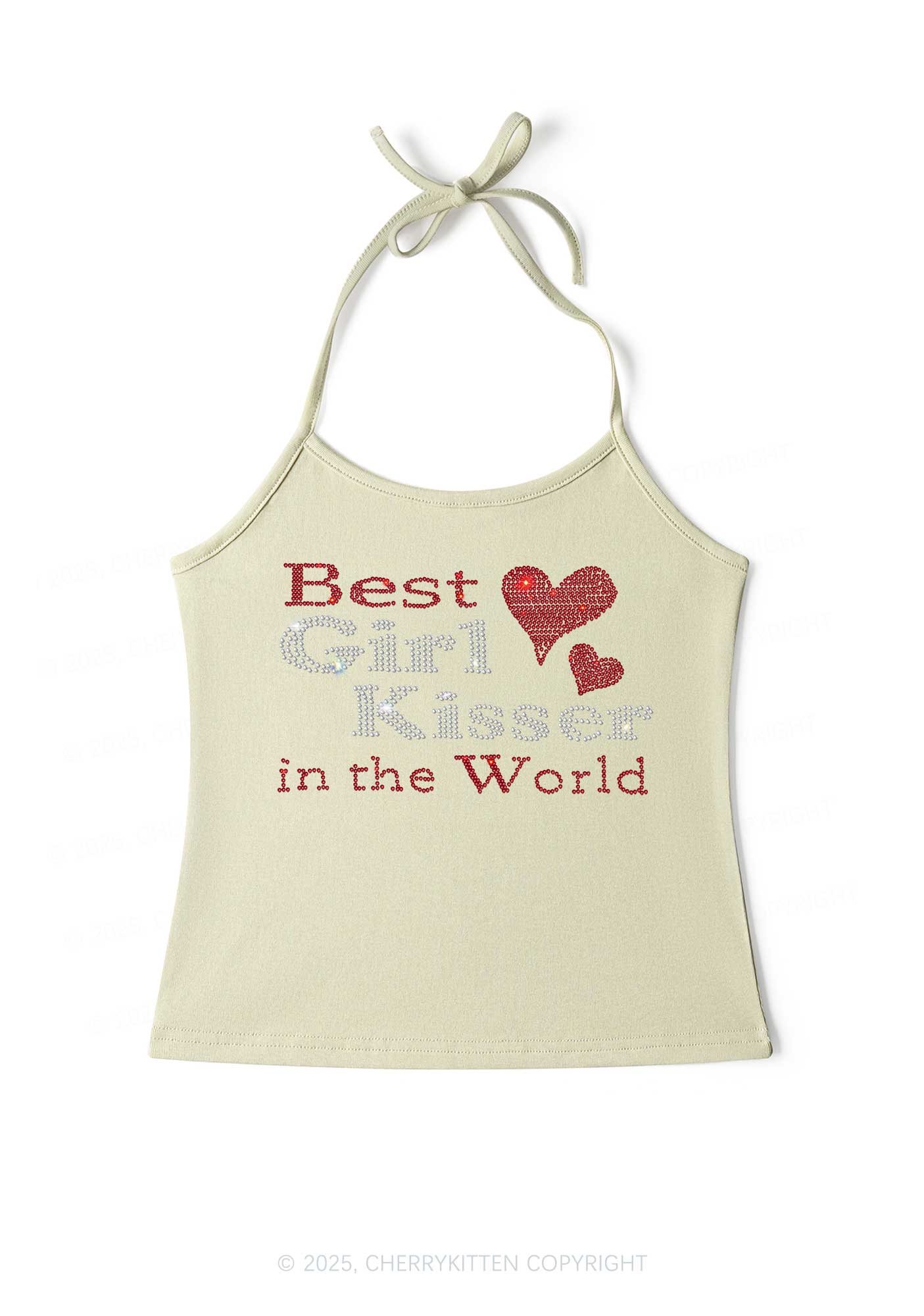 Rhinestone Best Girl Kisser Pride Y2K Halter Neck Cami Cherrykitten