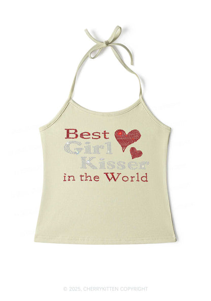 Rhinestone Best Girl Kisser Pride Y2K Halter Neck Cami Cherrykitten
