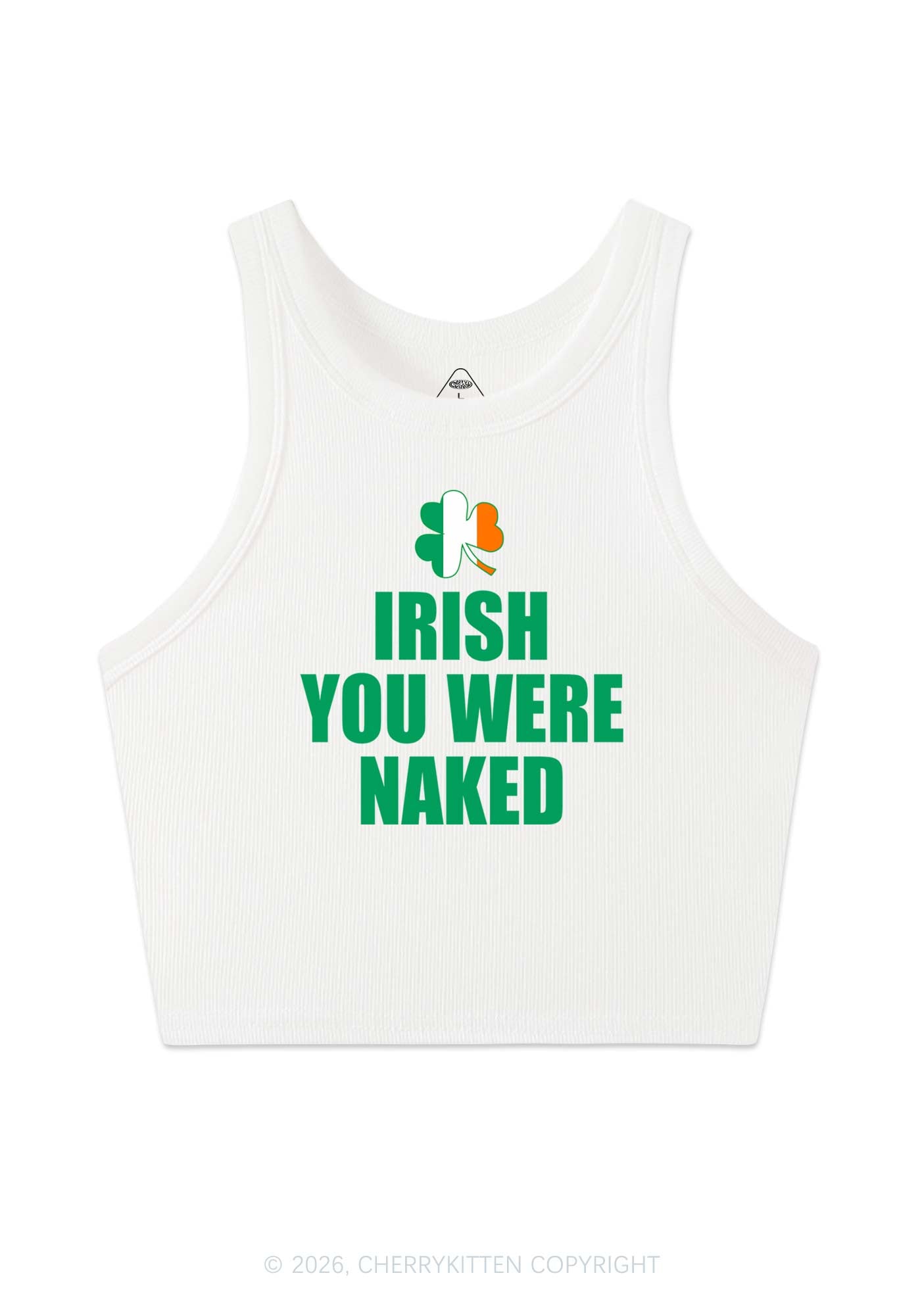 Irish You Were Naked St Patricks Y2K Crop Tank Top Cherrykitten