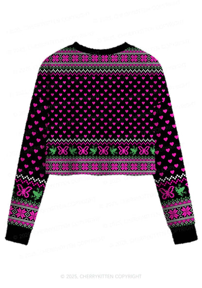 Fairy Frog Y2K Christmas Crop Knit Sweatshirt Cherrykitten