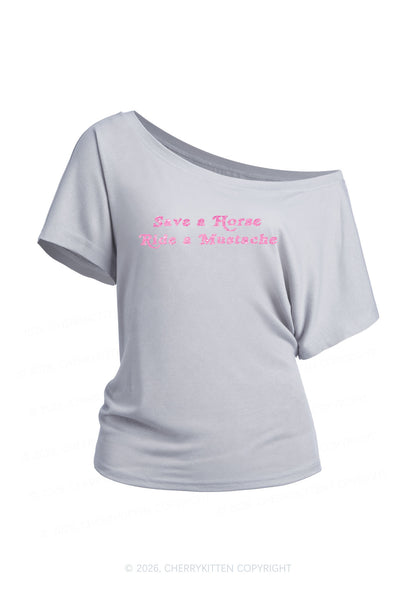 Glitter Ride A Mustache Y2K Off Shoulder Tee Cherrykitten