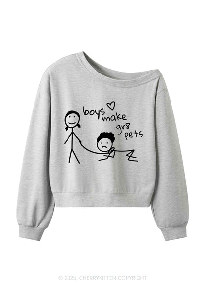 Boys Make Gr8 Pets Y2K Off Shoulder Sweatshirts Cherrykitten