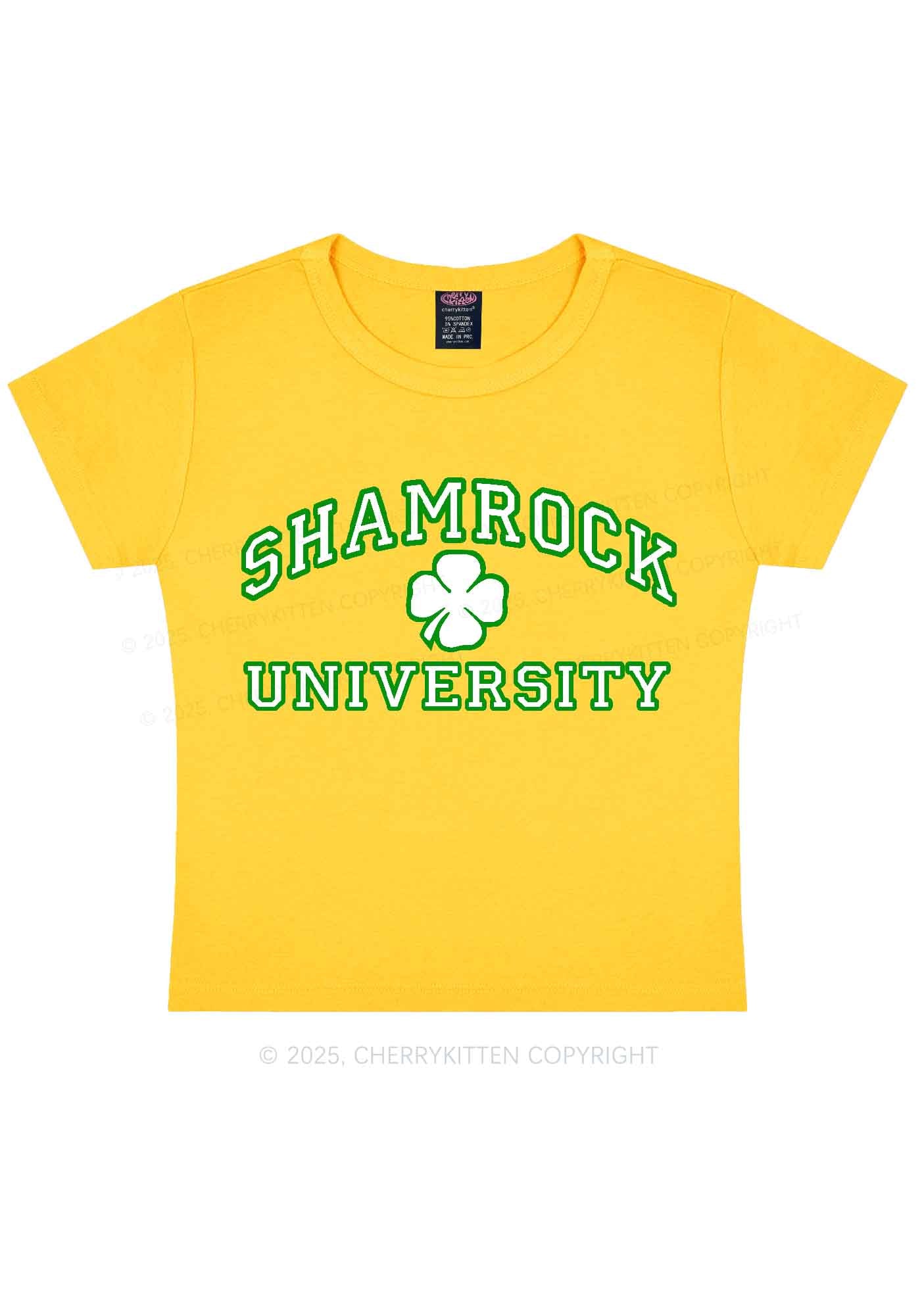 Shamrock University St Patricks Y2K Baby Tee Cherrykitten