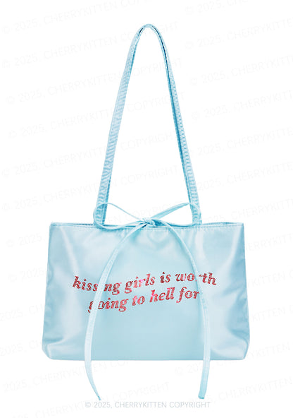 Rhinestone Kissing Girls is Worth Pride Y2K Satin Bags Cherrykitten