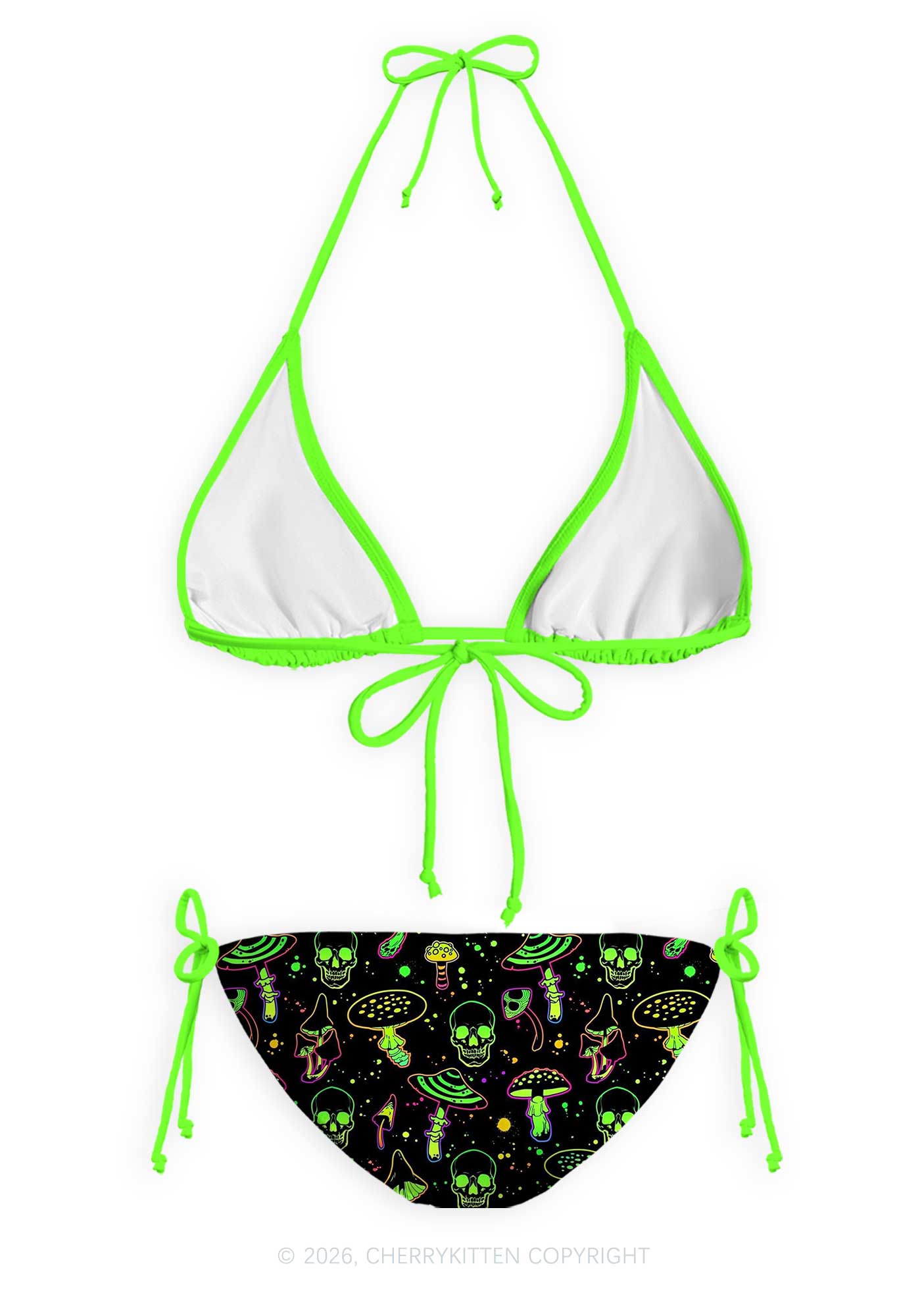 Neon Skull Mushroom Y2K Print Bikini Set Cherrykitten